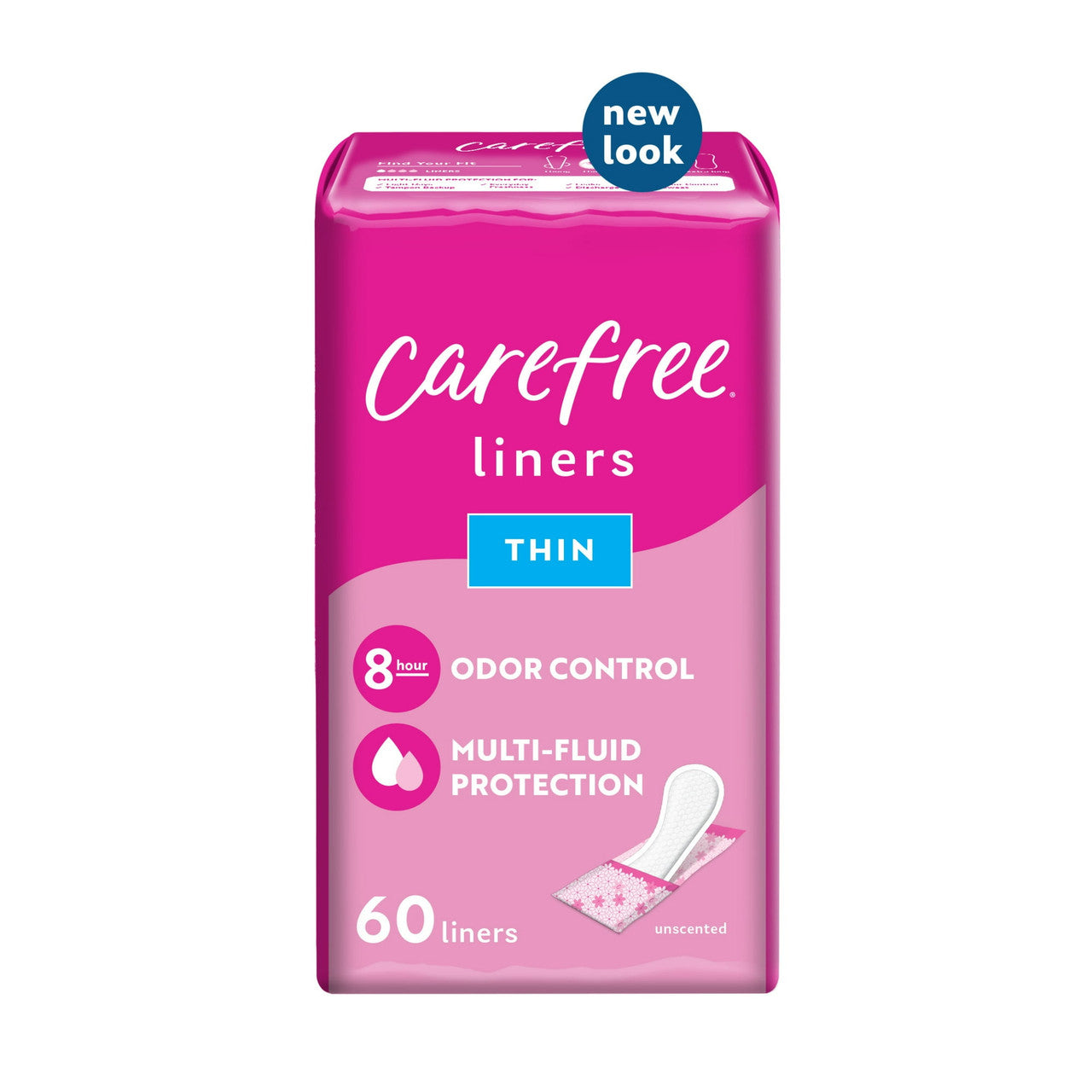 Carefree body shape thin unscented pads, to go - 60 Ea